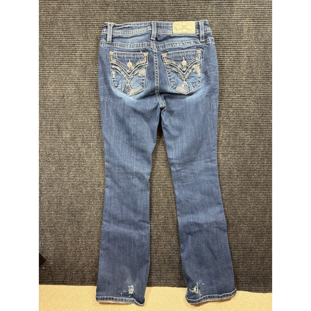 Miss Me Bootcut Jeans Medium Wash Embellished Flap Pocket Blue Denim‎ Size 30